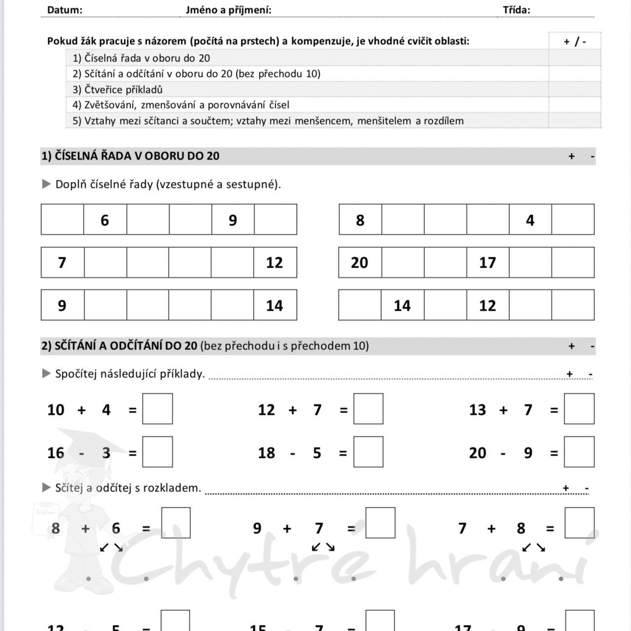 Počítání v oboru do 20 - elektronicky
